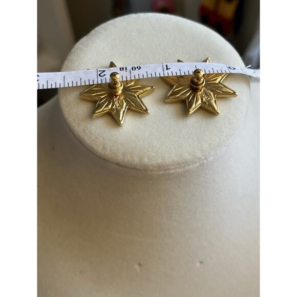Vintage Yves Saint Laurent Gold YSL Green Enamel Starburst 80s Style RARE Studs - Picture 5 of 10